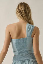 Load image into Gallery viewer, One sleeve cropped denim top
