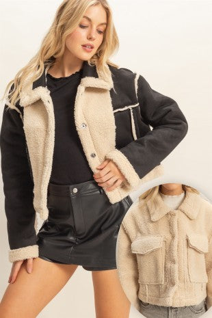 Reversible suede sherpa mixed jacket