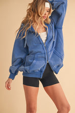 Load image into Gallery viewer, Blue acid washed full zip hoodie jacket
