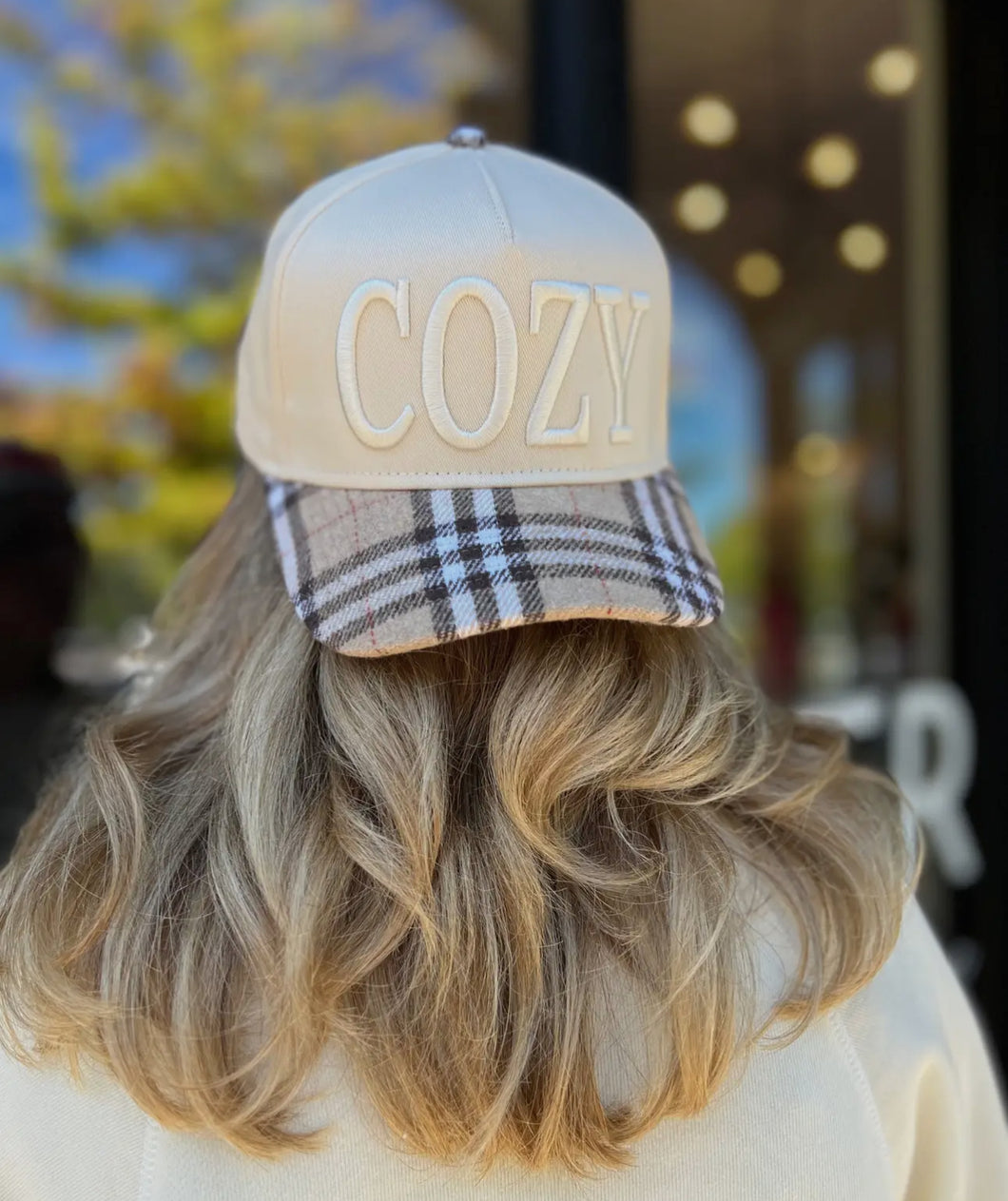 Cozy plaid trucker hat