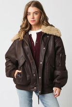 Load image into Gallery viewer, Faux leather bomber jacket
