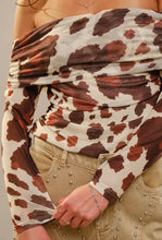 Load image into Gallery viewer, Cow print mesh off the shoulder top
