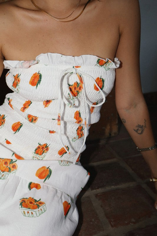 Peach print smocked maxi dress