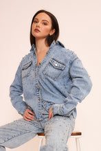 Load image into Gallery viewer, Denim and pearl rhinestone shirt jacket
