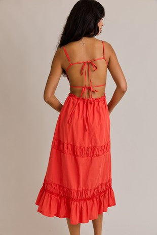Ruched detail midi dress back strap