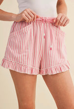 Load image into Gallery viewer, Pink stripe ruffle shorts
