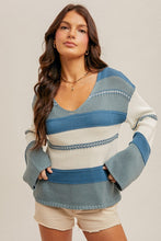 Load image into Gallery viewer, Multi stripe v neck knit sweater

