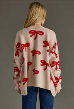 Load image into Gallery viewer, Tan and red bow cardigan
