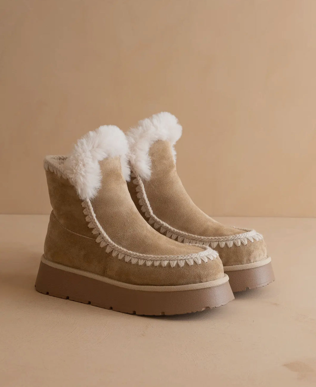 Shearling trim platform boot