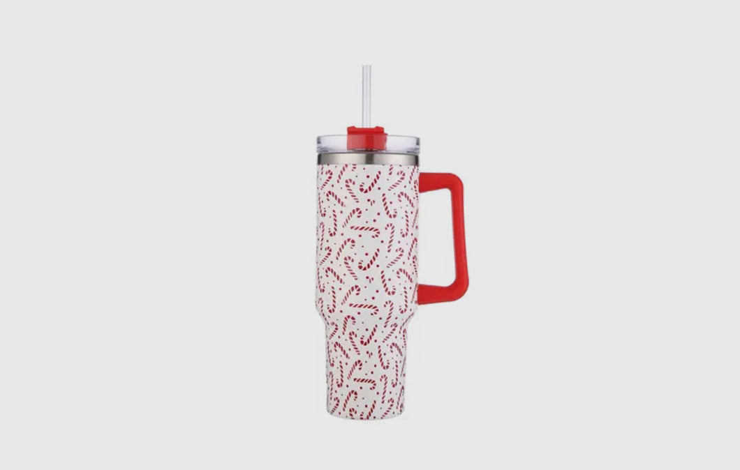 Candy cane rhinestone tumbler