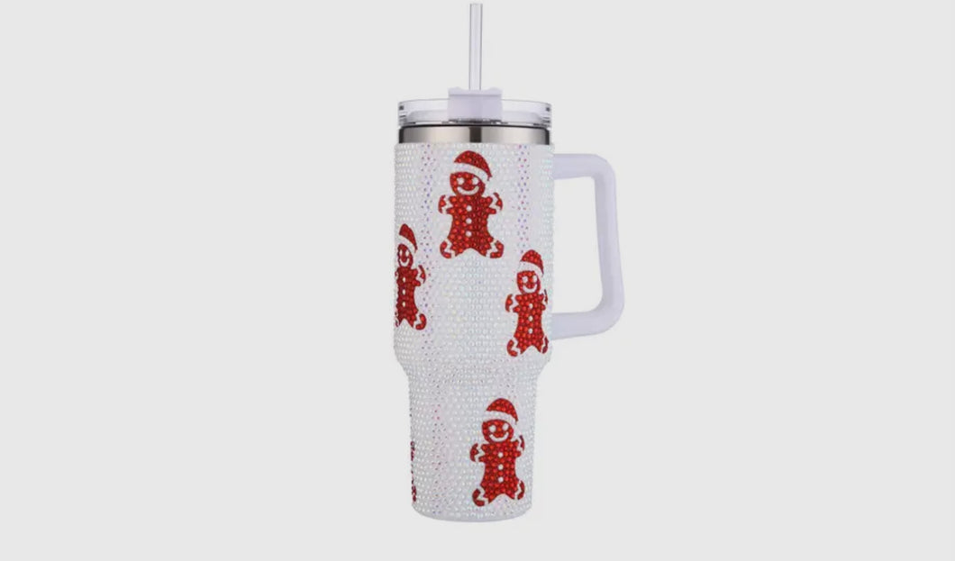 Gingerbread rhinestone tumbler