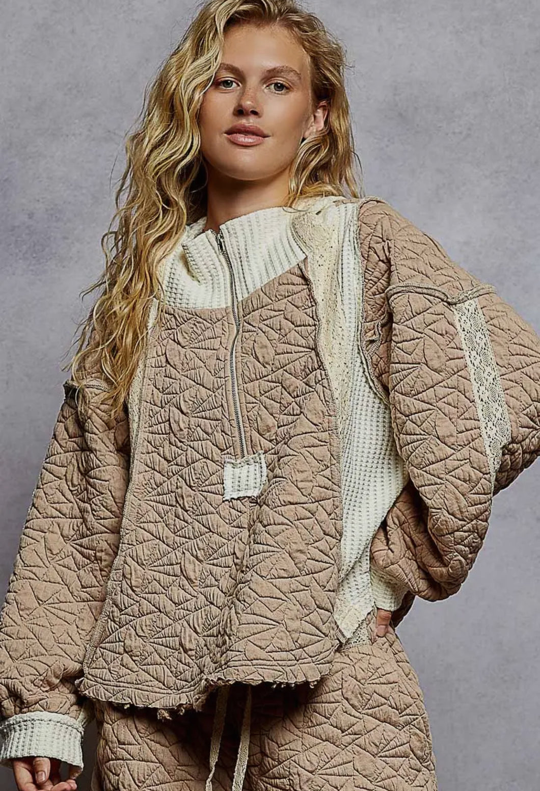 Quilted woven hoodie top