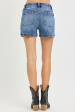 Load image into Gallery viewer, High rise tie front denim shorts
