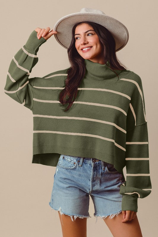 Cropped striped turtleneck