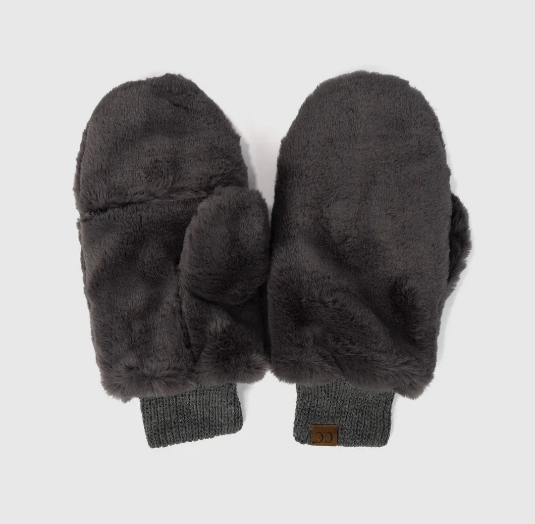 Faux fur mittens