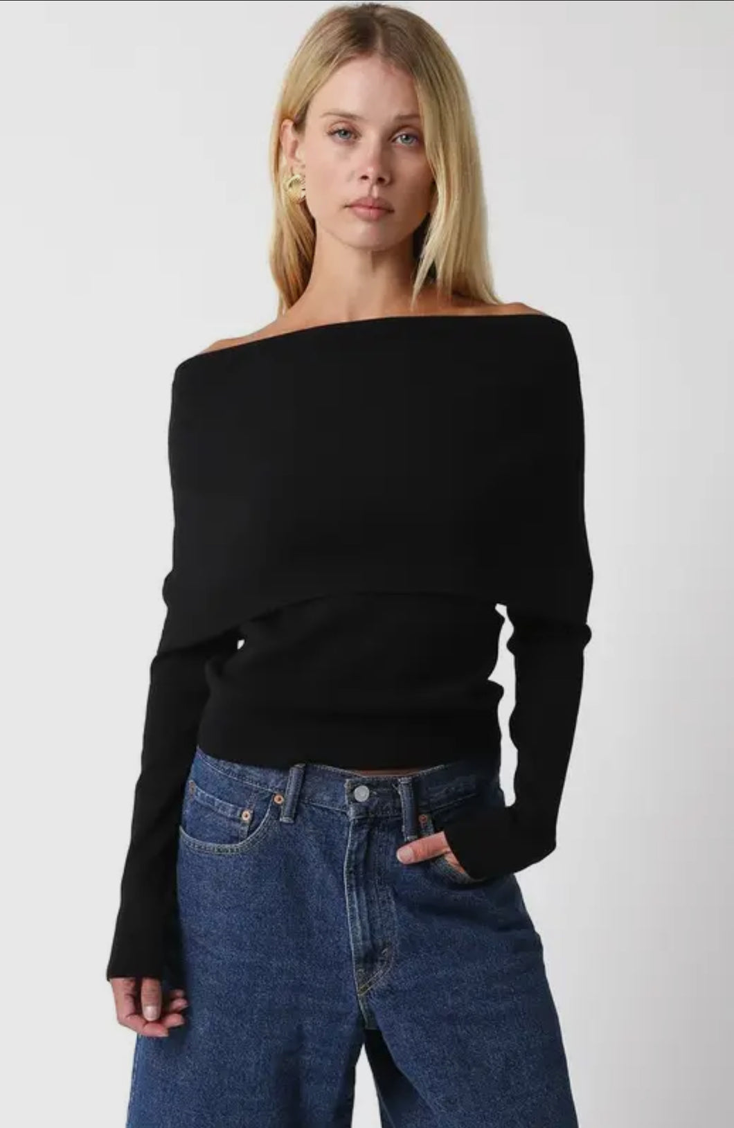 Off the shoulder long sleeve sweater