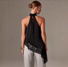 Load image into Gallery viewer, Satin lace trim asymmetrical top
