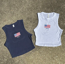 Load image into Gallery viewer, USA embroidered crop flag tank
