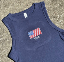 Load image into Gallery viewer, USA embroidered crop flag tank

