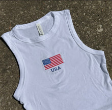 Load image into Gallery viewer, USA embroidered crop flag tank
