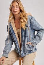 Load image into Gallery viewer, Denim Sherpa hooded jacket
