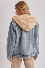 Load image into Gallery viewer, Denim Sherpa hooded jacket

