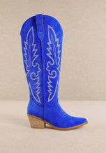 Load image into Gallery viewer, Suede rhinestone cobalt cowboy boots
