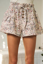 Load image into Gallery viewer, Floral cotton twill button down shorts
