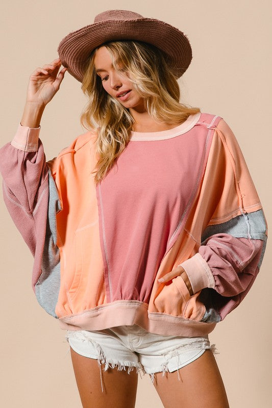 Colorblock batwing top