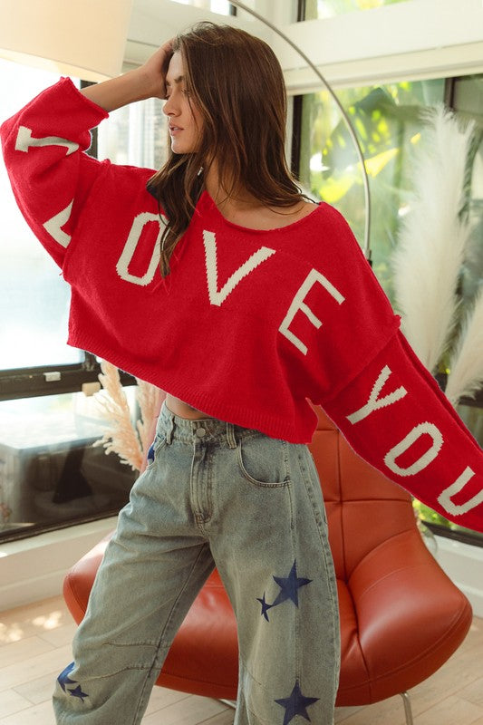 I love you cropped sweater