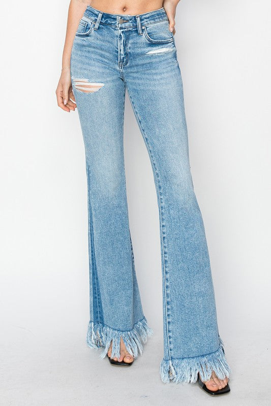 Frayed flare jeans