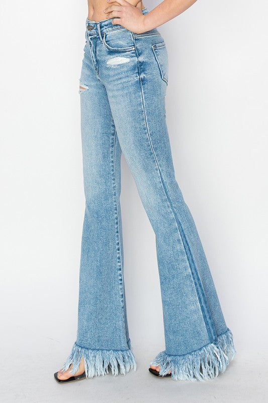 Frayed flare jeans