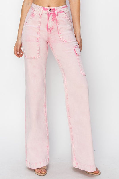 Acid pink cargo denim