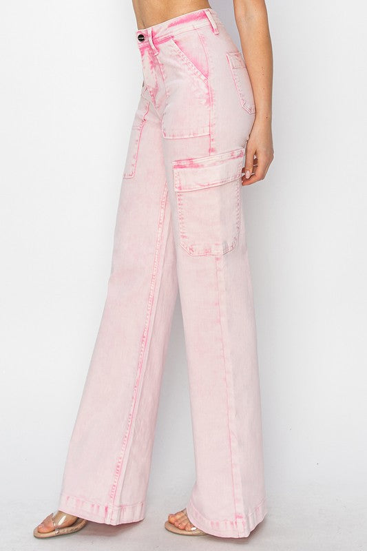 Acid pink cargo denim