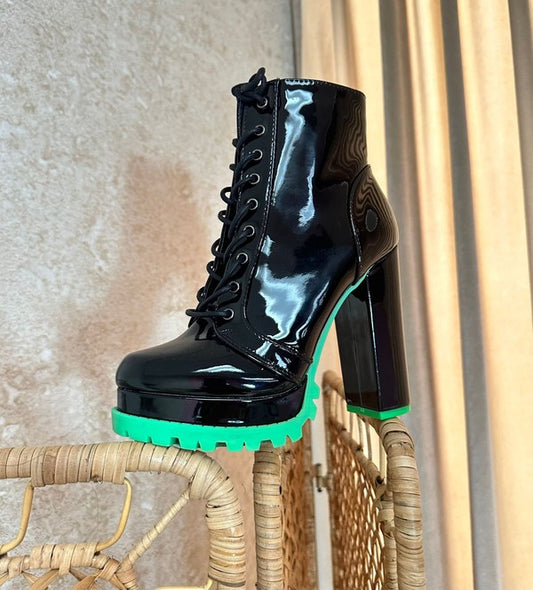 Green bottom platform booties