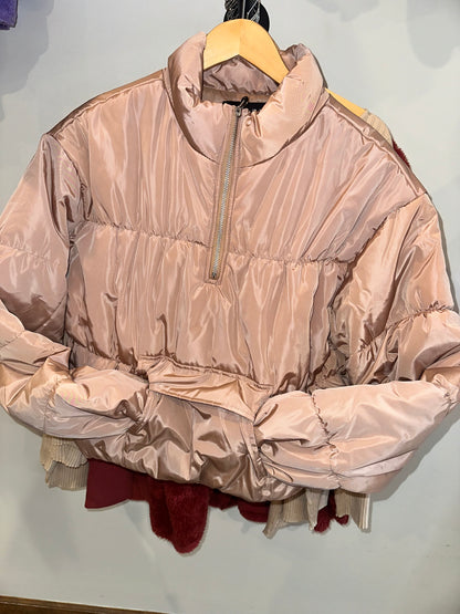 Cropped half zip mauve puffer jacket