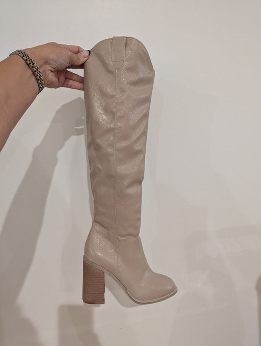 Faux leather knee high boots