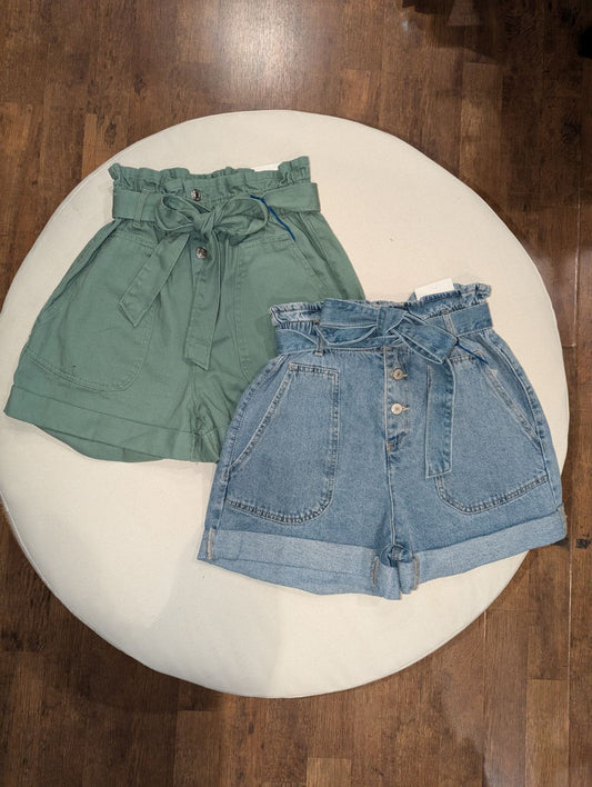 Paperbag denim shorts