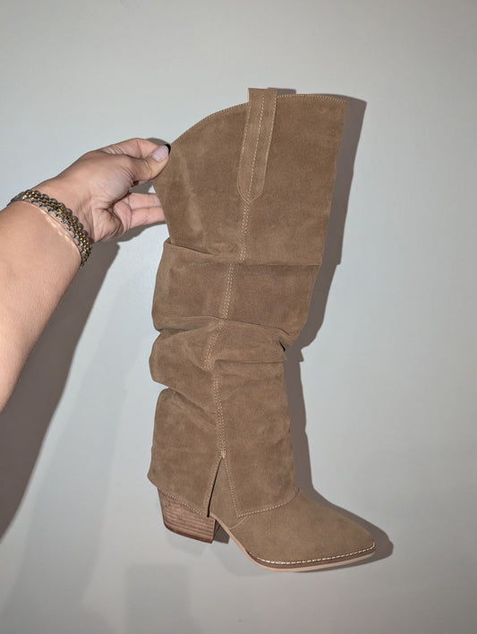 Fold over suede boots