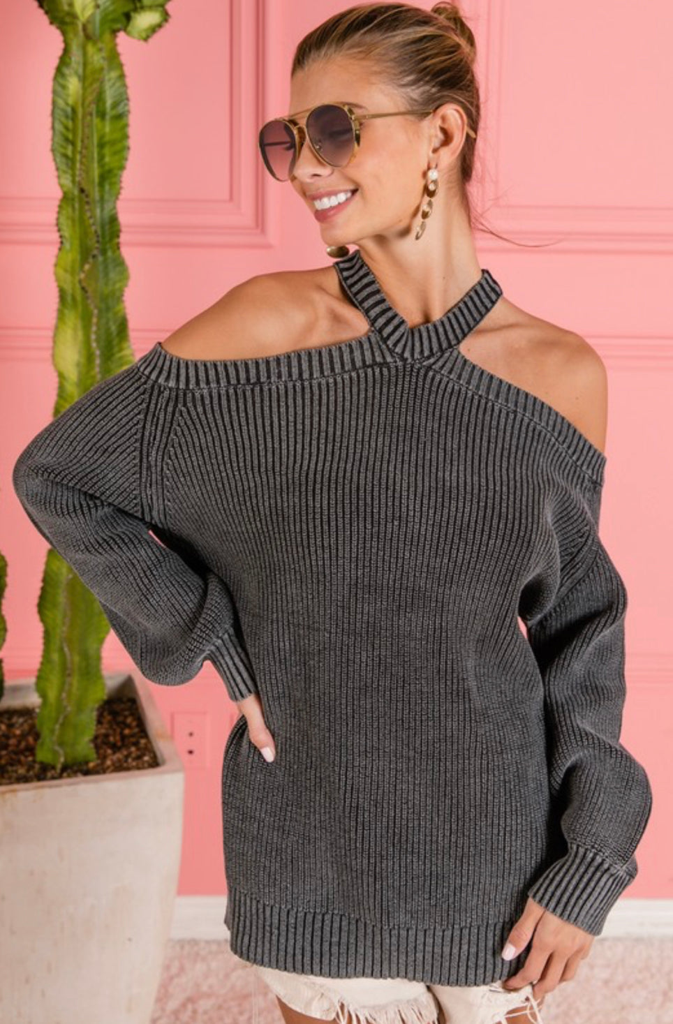 Caught You Lookin’ no shoulder sweater