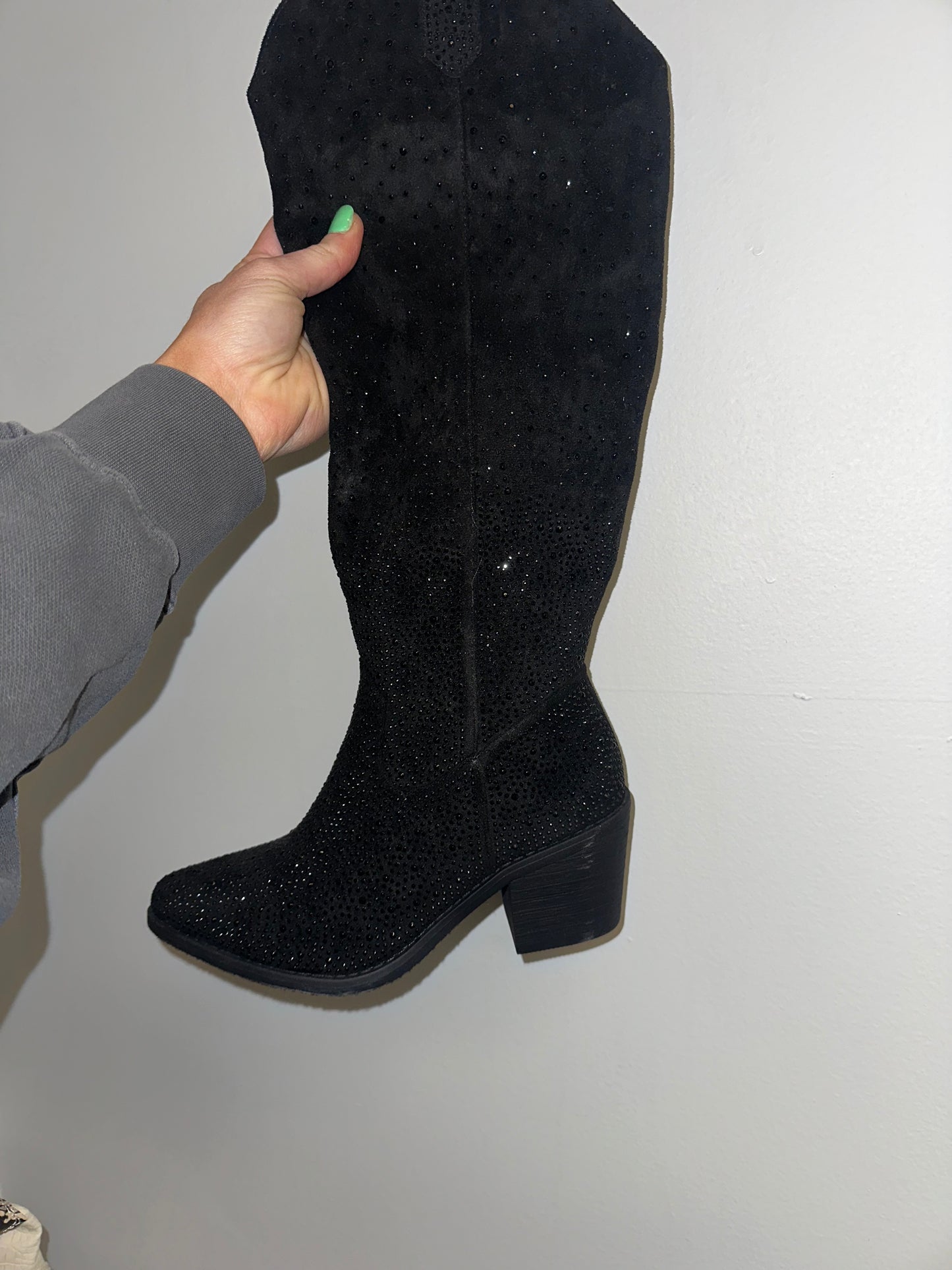 Suede tall rhinestone boots