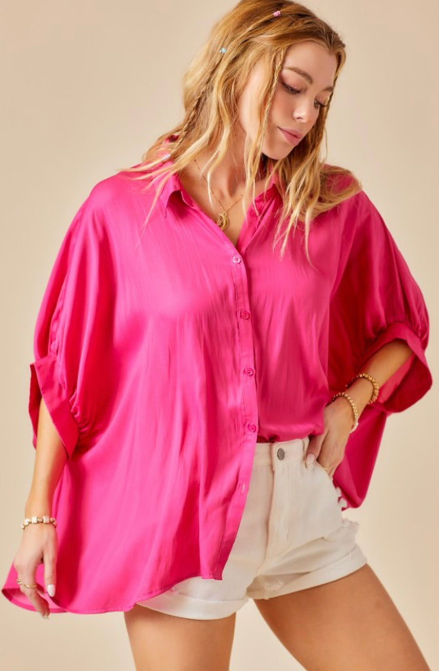 Oversized button down satin shirt